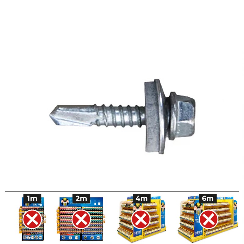 Caja 250 uds. tornillo 7301 punta broca cabeza hexagonal ø 5,5 x 50 mm. arandela de epdm ø16 cincado