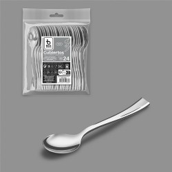 Cuchara degustación 10 cm reutilizable color plata, 24 uds