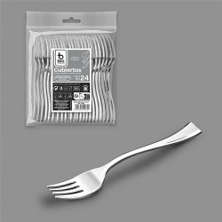 Tenedor degustación 10 cm reutilizable color plata, 24 uds
