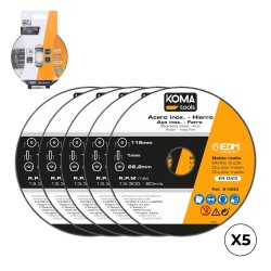 Discos corte hierro y acero inoxidable. ø115 x 1,0 x 22,2 mm, 5 uds