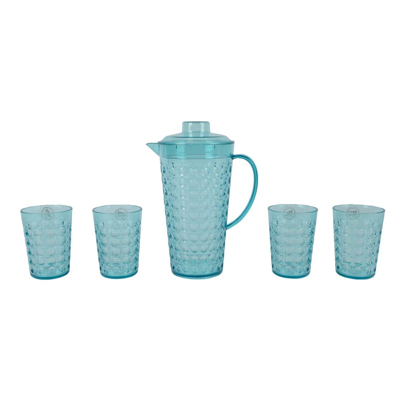 Jarra 2 l y 4 vasos 420 ml diseño bolas de color azul