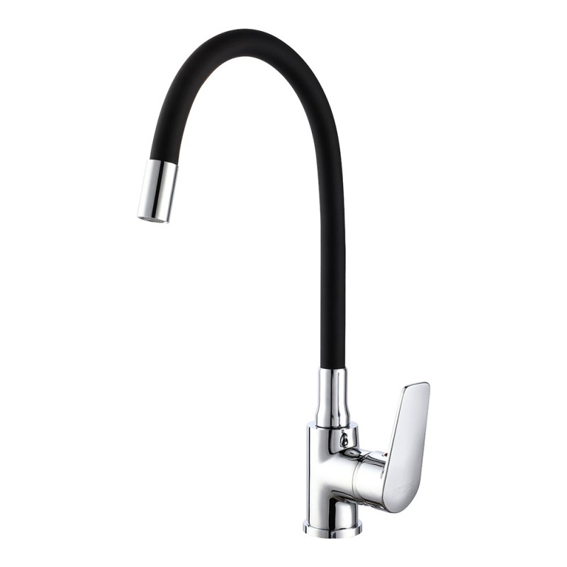 Grifo monomando de cocina caño alto flexible negro serie baiona
