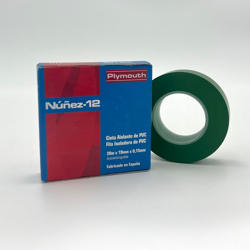 Cinta aislante pvc alta adhesión verde 19 mm x 0,15 mm x 20 m