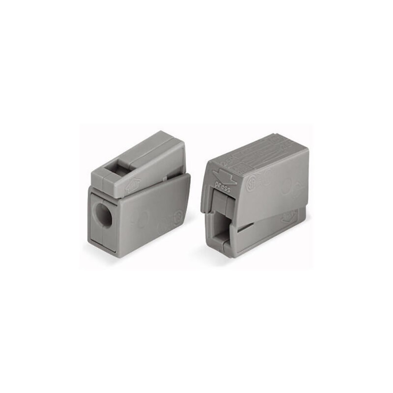 Conector rápido en linea presilla 2 vias, 1 rígido + 1 rígido, semirígido o flexible ø máximo 2,5 mm, gris