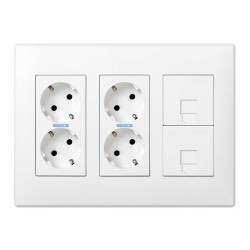 Caja con 4 schuko + 2 rj45, 500 cima superficie o empotrar blanca