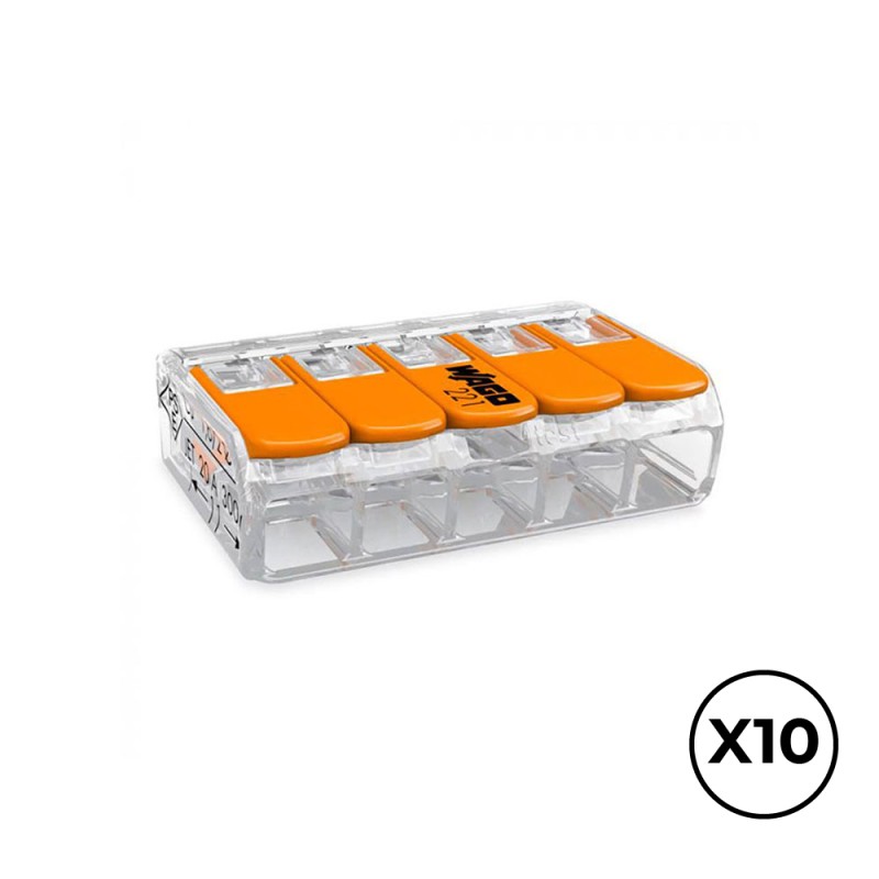 Conector rápido con palanca 5 vias, ø maximo 4 mm, 450 v , 32 a transparente 30 x 18,6 x 8,4 mm, 10 uds