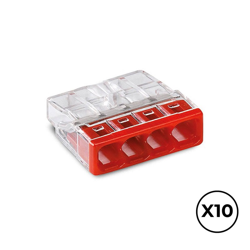 Conector rápido 4 vias, ø maximo 2,5 mm, transparente / roja, 10 uds