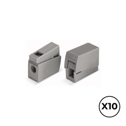 Conector rápido en linea presilla 2 vias, 1 rígido + 1 rígido, semirígido o flexible ø máximo 2,5 mm, gris, 10 uds
