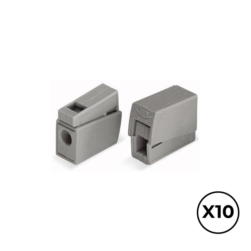 Conector rápido en linea presilla 2 vias, 1 rígido + 1 rígido, semirígido o flexible ø máximo 2,5 mm, gris, 10 uds
