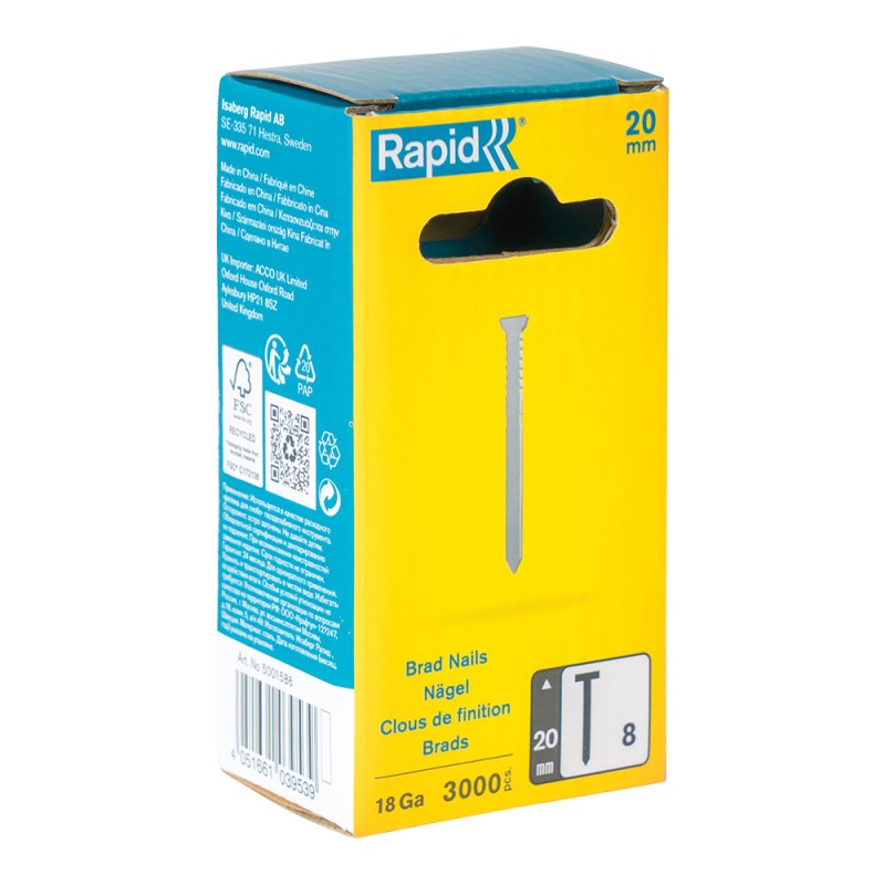 Clavo 8 / 20 mm galvanizado 18ga, 3000 uds