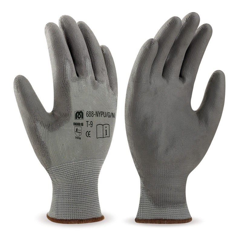 Guantes poliéster gris con recubrimiento de poliuretano gris en388, talla 7