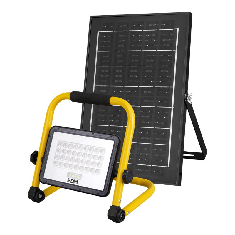 Foco proyector led solar de trabajo + panel solar 4000 lm, 6.400 k, luz fría, ip65