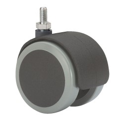 Rueda giratoria espiga roscada y eje liso, color negro / gris, carga máx. 50 kg, 10 x 15 mm, ø 5 cm