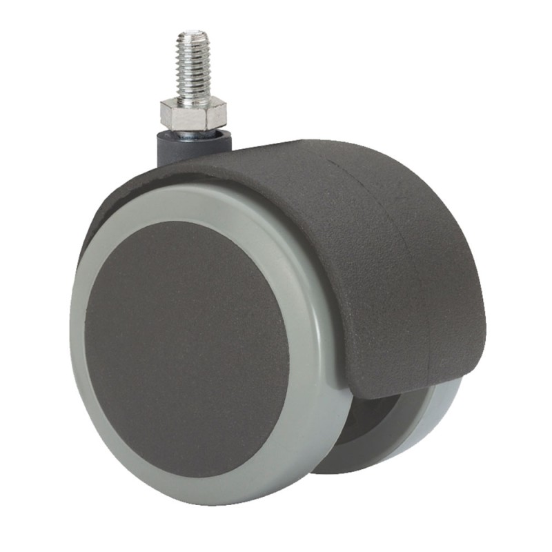 Rueda giratoria espiga roscada y eje liso, color negro / gris, carga máx. 50 kg, 10 x 15 mm, ø 5 cm