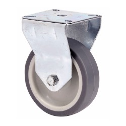 Rueda fija de goma con placa y eje liso, color gris, carga máx. 40 kg, ø 5 cm