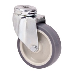 Rueda giratoria de goma con eje liso y agujero, color gris, carga máx 50 kg, ø 6 cm