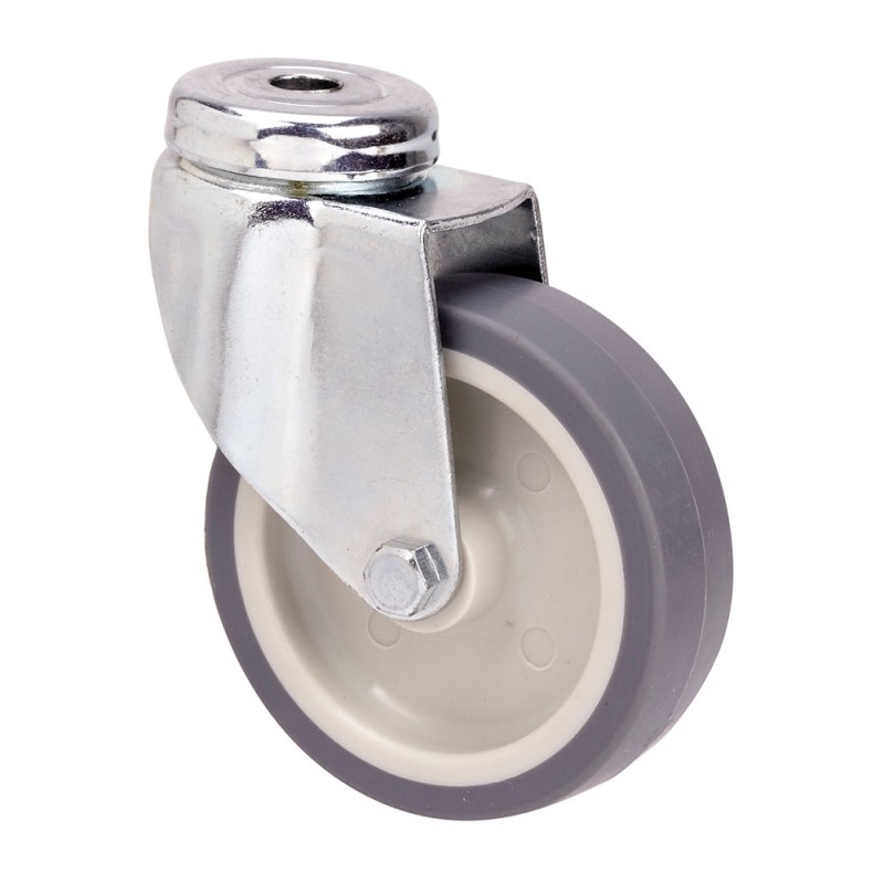 Rueda giratoria de goma con eje liso y agujero, color gris, carga máx 60 kg, ø 8 cm