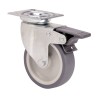 Rueda giratoria de goma con placa, eje liso y freno, color gris, carga máx. 60 kg, ø 8 cm