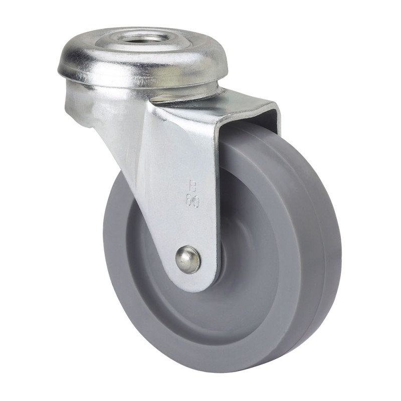 Rueda giratoria con agujero y eje liso, color gris, carga máx. 15 kg, ø 3 cm