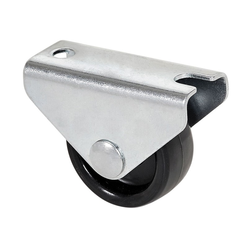 Rueda fija con placa y eje liso de dos fijaciones, color negro, carga máx. 40 kg, ø 2,5 cm
