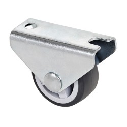 Rueda fija de goma con placa y eje liso de dos fijaciones, color gris, carga máx. 45 kg. ø 3 cm