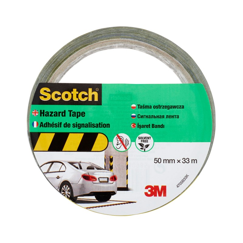 Cinta de señalizacion, adhesiva, negra y amarilla, 50 mm x 33 m