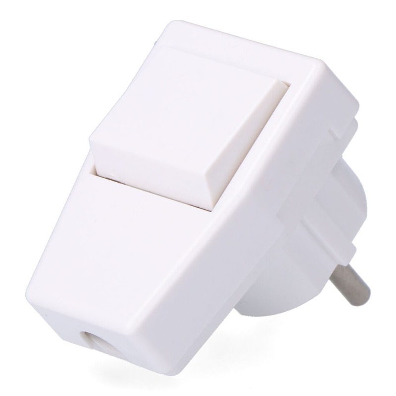 Clavija con t/t (schuko) + interruptor 10 a 250 v, blanca, 40 x 65 x 62 mm (retractilado)