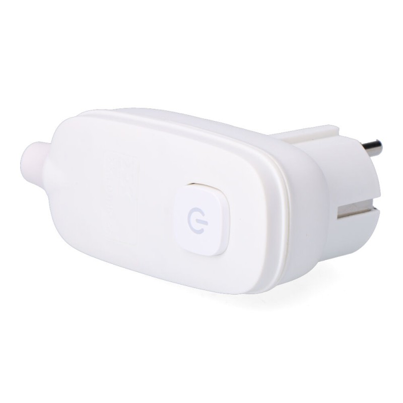 Clavija con t/t (schuko) + interruptor luminoso 16 a 250 v, blanca, 95 x 40 x 70 mm (retractilado)