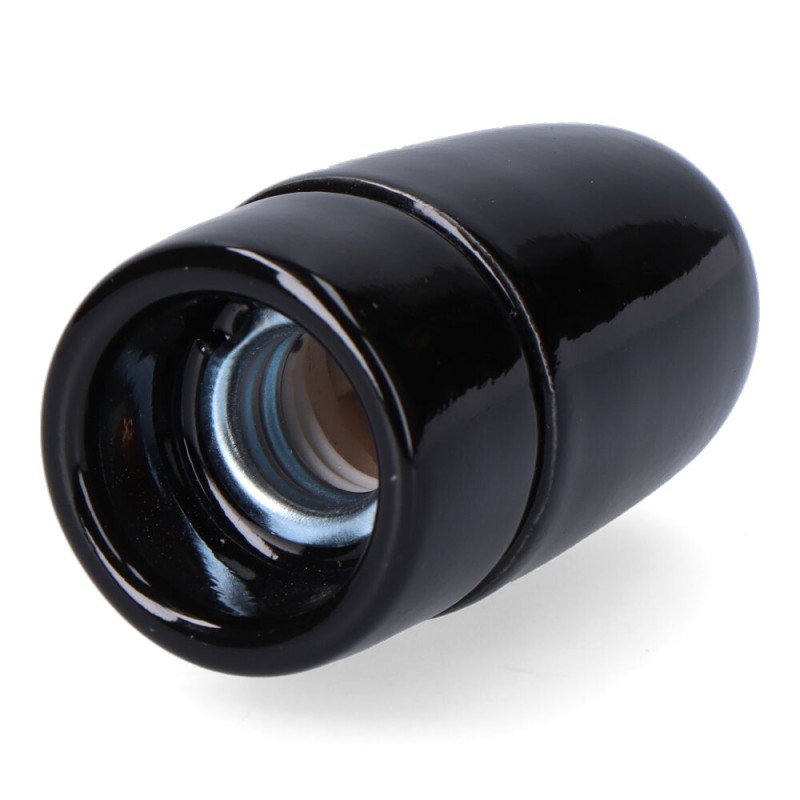 Portalámparas cerámico vintage e14, 60 w 250 v, negro, ø35 x 60 mm (retractilado)
