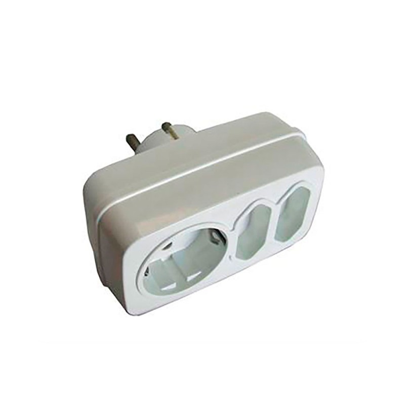 Multiconector triple mixto: 2 x 2p (10 a) + 2p + t (16 a) 250 v blanco (retractilado)