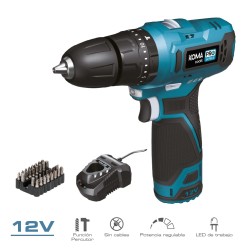 Kit taladro percutor 12 v con accesorios, bateria y cargador