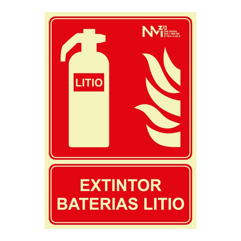 Cartel de extinción "extintor" de baterias de litio clase b (0,7 mm) 210 x 300 mm
