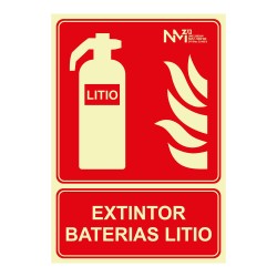 Cartel de extinción "extintor" de baterias de litio clase a (1 mm) 210 x 300 mm