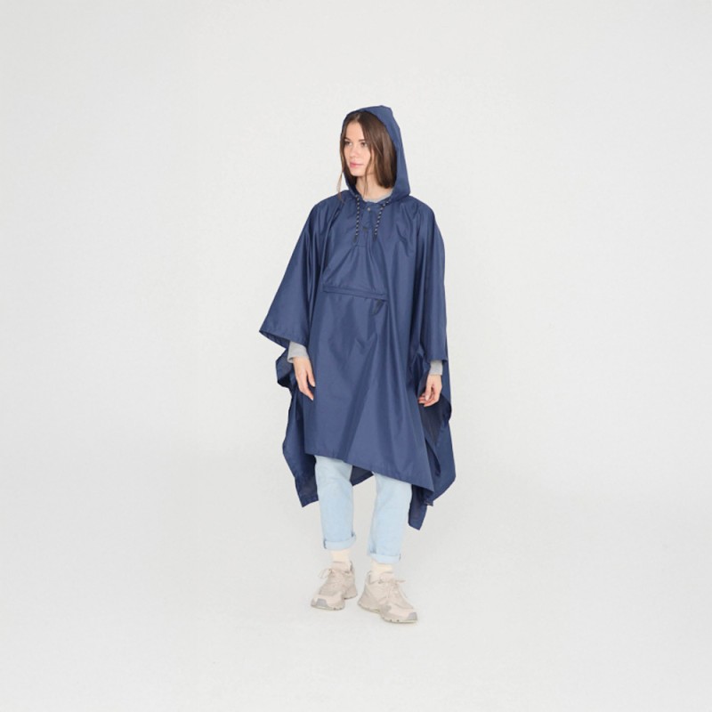 Poncho chubasquero plegable azul oscuro