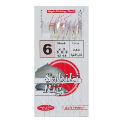 Bajo de 6 anzuelos montados con piel irisada, cabezal fosfor y torniquete