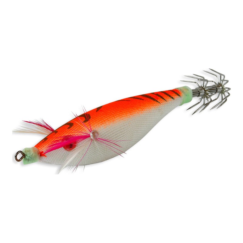 Pajarito para la pesca del calamar y sepia en embarcación, 100 mm color naranja barriga blanca