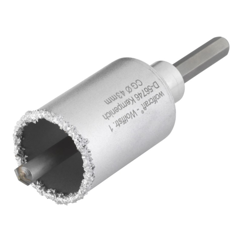 Corona de perforación recubierta de carburo de tungsteno, con adaptador, ø43 x 55 mm