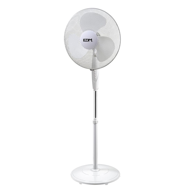 Ventilador de pie base circular, blanco, potencia 45 w 55,6 db aspas ø40 cm, altura regulable 110-130 cm