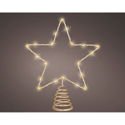 Adorno estrella para árbol navidad, dorada, 20 led, 23 x 6 x 25,5 cm