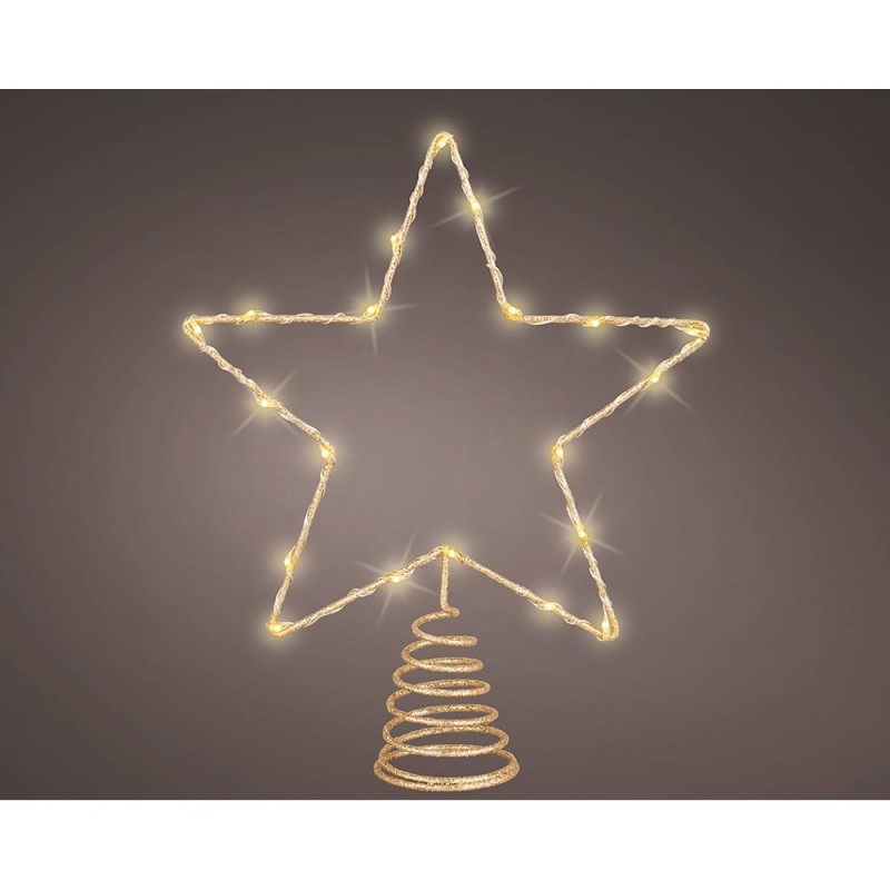 Adorno estrella para árbol navidad, dorada, 20 led, 23 x 6 x 25,5 cm