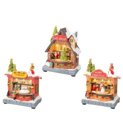 Escena navideña con movimiento y luz, temática de tiendas, modelos variados 14,30 x 10,00 x 17,50 cm