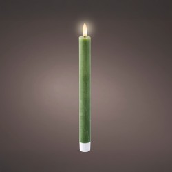 Vela de cera led color verde, acabado rústico, ø2,20 x 24,50 cm, pack 2 uds