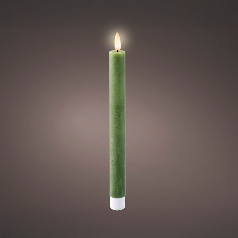 Vela de cera led color verde, acabado rústico, ø2,20 x 24,50 cm, pack 2 uds