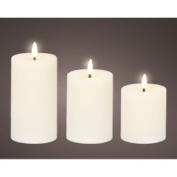 Vela de cera led color blanco ø7 cm con diferentes alturas, 3 uds