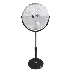 Ventilador de pie industrial base circular, cromado/negro, potencia 120 w 64,9 db aspas ø50 cm, altura regulable 118-148 cm