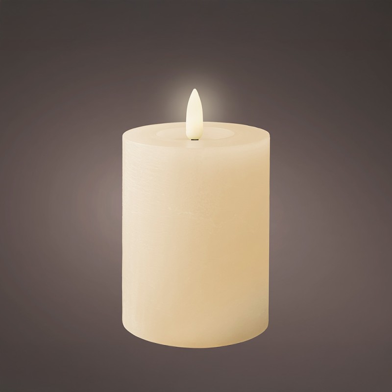 Vela de cera led, color beige, acabado rústico ø7 x 11,2 cm