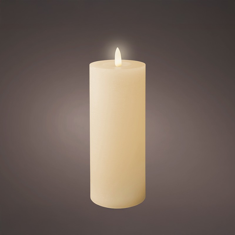 Vela de cera led, color beige, acabado rústico, ø7 x 19 cm