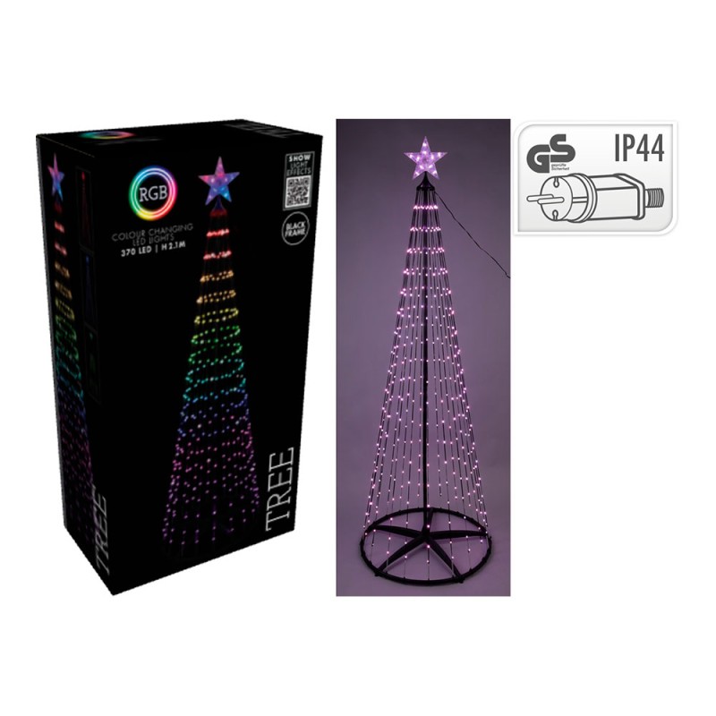 Árbol de navidad 370 leds rgb negro, exterior, ø70 x 210 cm