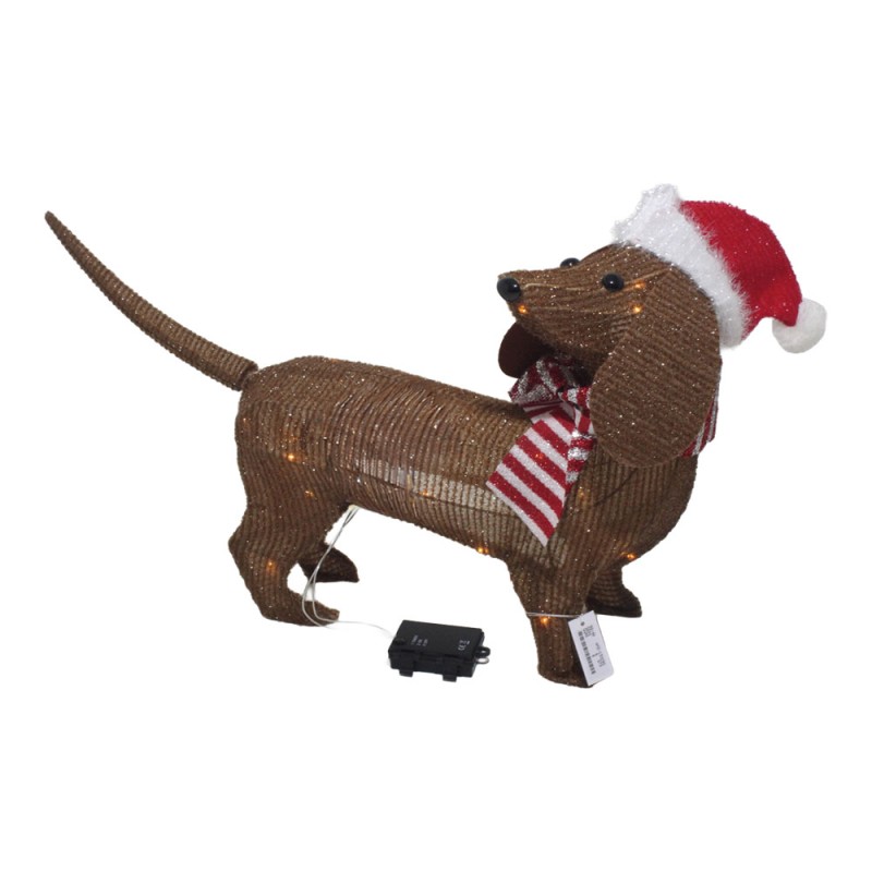 Perro marrón con gorro de navidad a pilas, función fija, 40 leds, interior