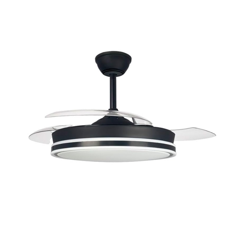 Ventilador de techo led 3cct aspas retráctiles supereco mini 39 w 3822 lm negro, aspas ø92 cm, plafón ø39 cm, altura 32 - 42 ...